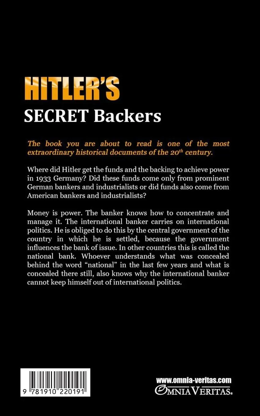 Rückseite: 9781910220191 | Hitler's Secret Backers | the financial sources of National Socialism