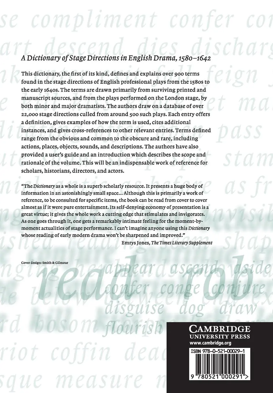 Rückseite: 9780521000291 | A Dictionary of Stage Directions in English Drama 1580-1642 | Buch