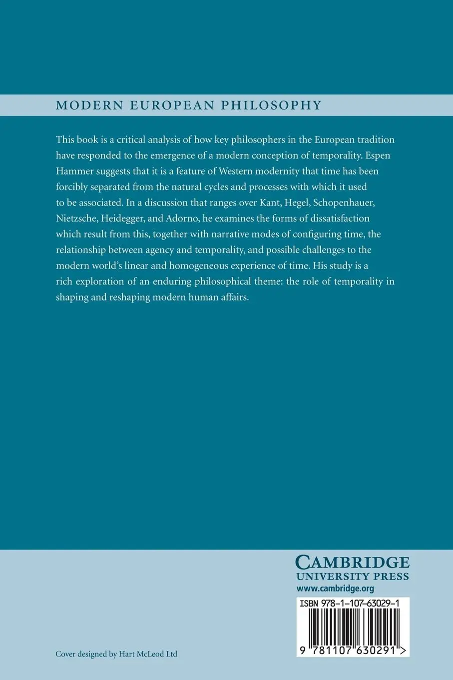Rückseite: 9781107630291 | Philosophy and Temporality from Kant to Critical Theory | Espen Hammer