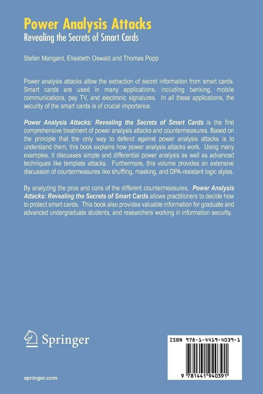 Rückseite: 9781441940391 | Power Analysis Attacks | Revealing the Secrets of Smart Cards | Buch