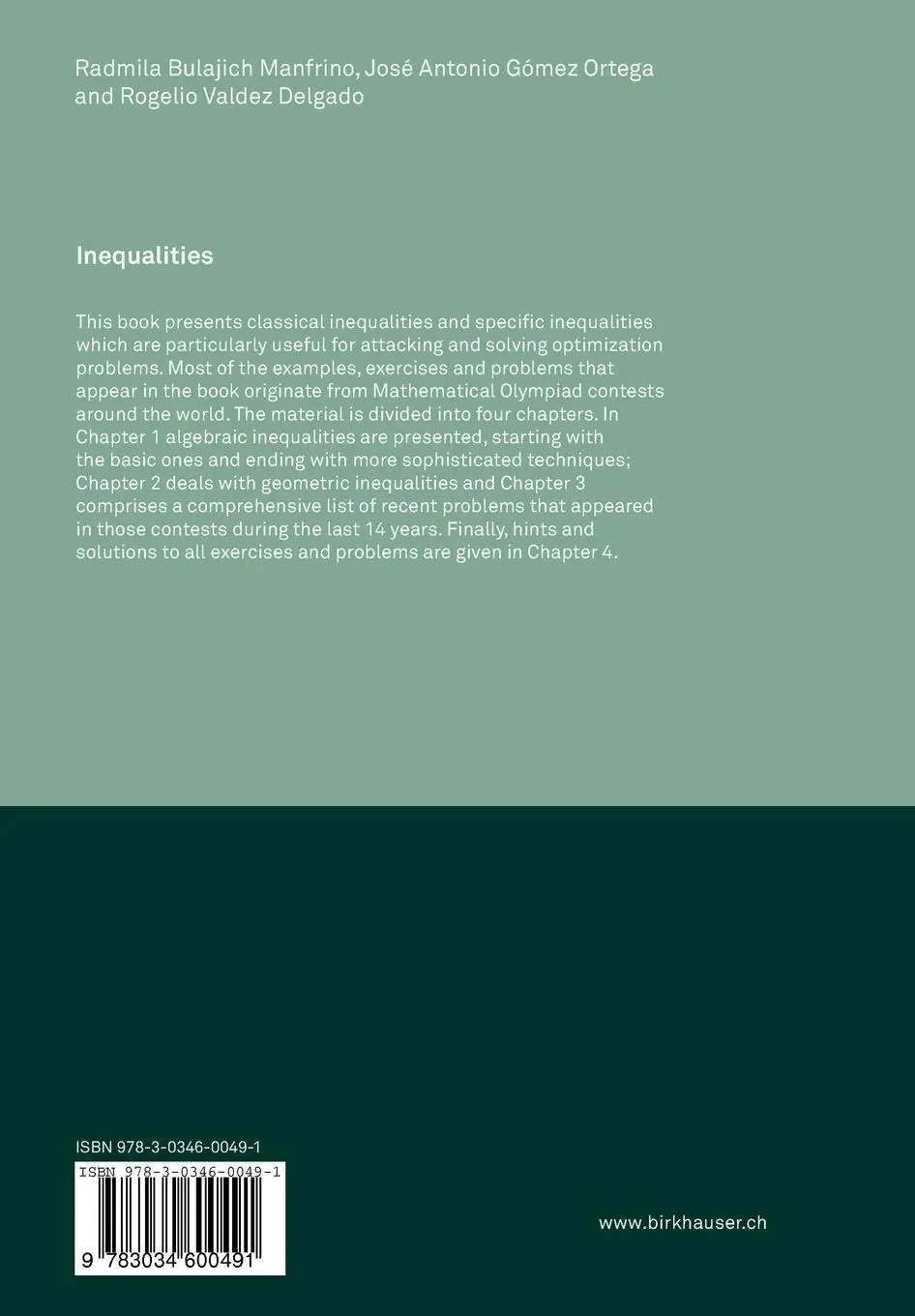 Rückseite: 9783034600491 | Inequalities | A Mathematical Olympiad Approach | Manfrino (u. a.)