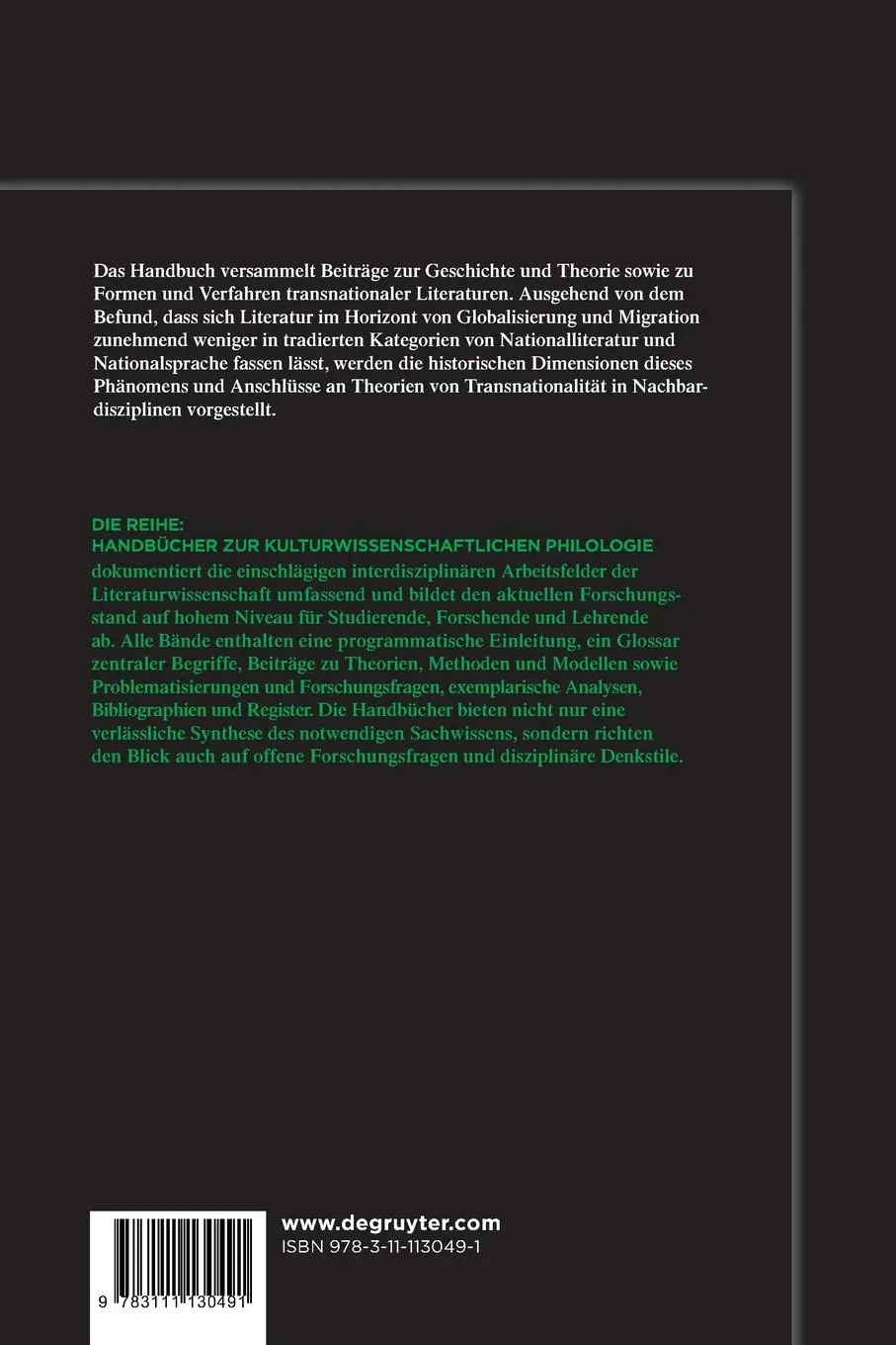 Rückseite: 9783111130491 | Handbuch Literatur &amp; Transnationalität | Susanne Komfort-Hein (u. a.)