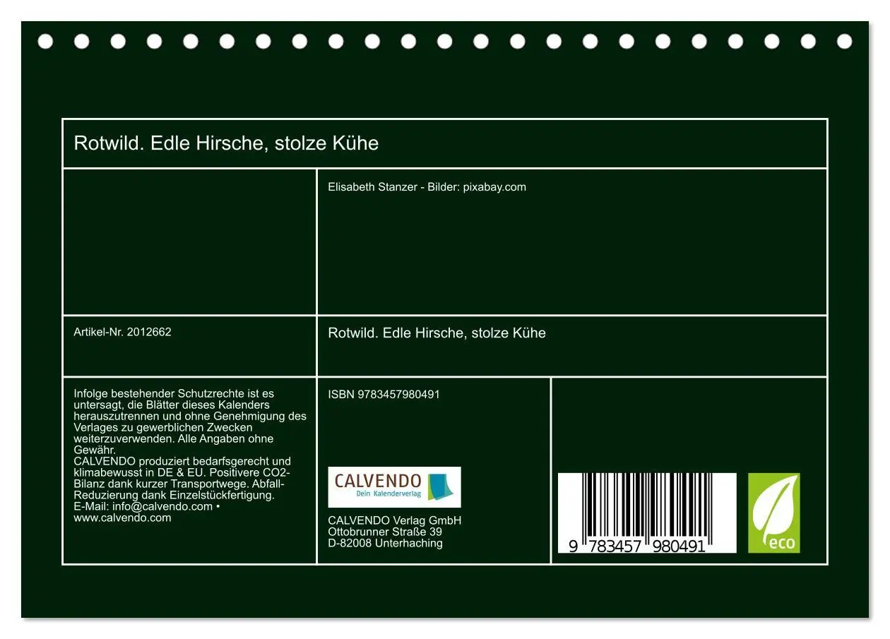 Bild: 9783457980491 | Rotwild. Edle Hirsche, stolze Kühe (Tischkalender 2026 DIN A5...