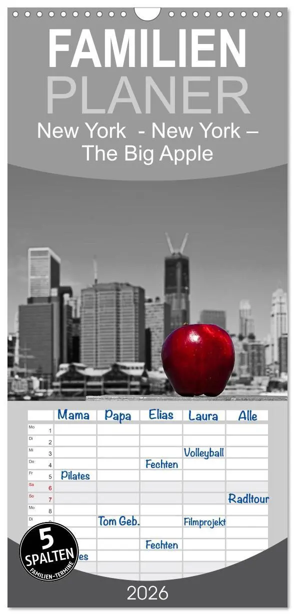 Cover: 9783516520491 | Familienplaner 2026 - New York - The Big Apple mit 5 Spalten...
