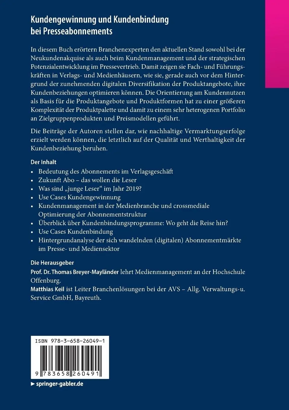 Rückseite: 9783658260491 | Kundengewinnung und Kundenbindung bei Presseabonnements | Keil (u. a.)