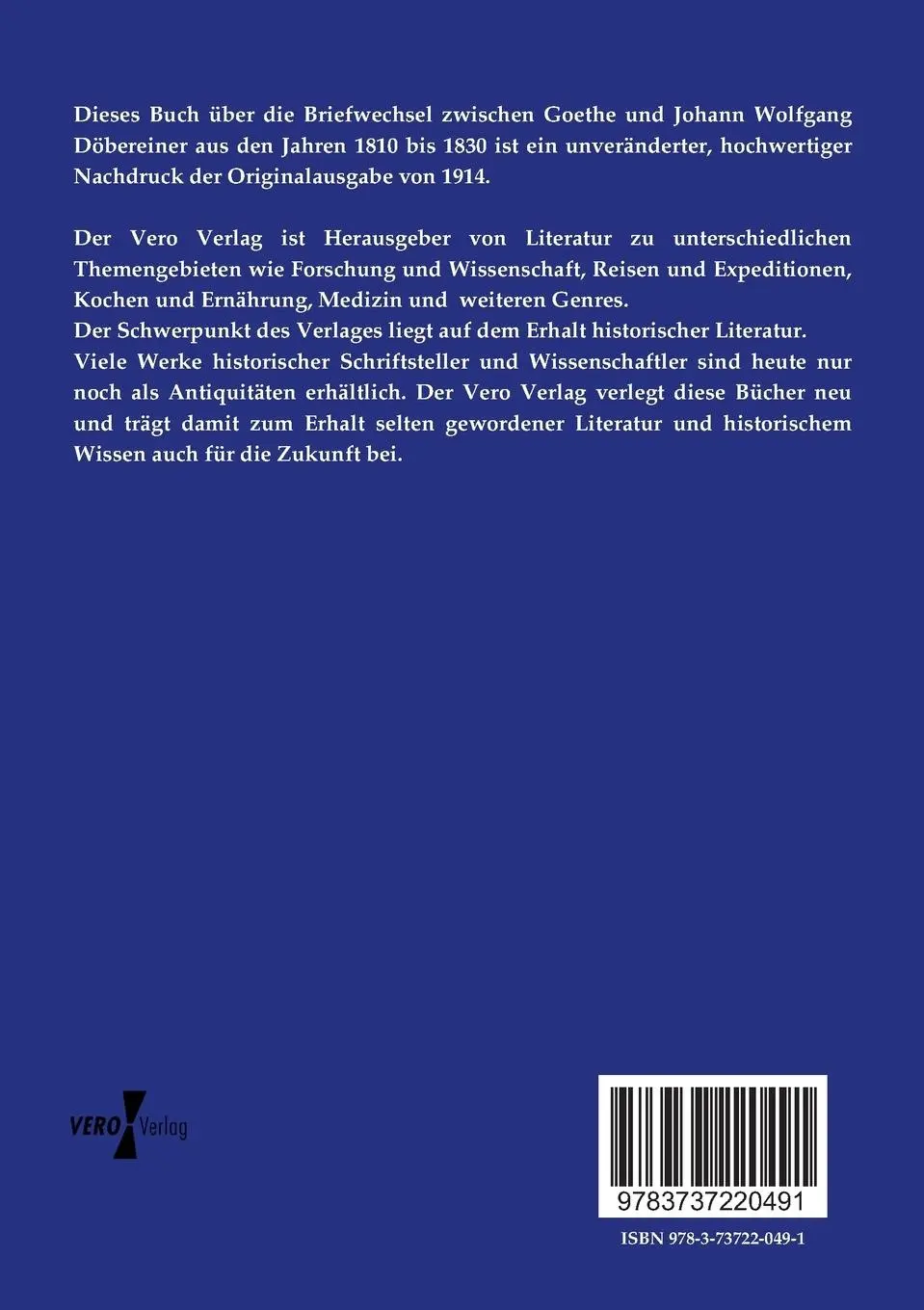 Rückseite: 9783737220491 | Briefwechsel zwischen Goethe und Johann Wolfgang Döbereiner | Buch