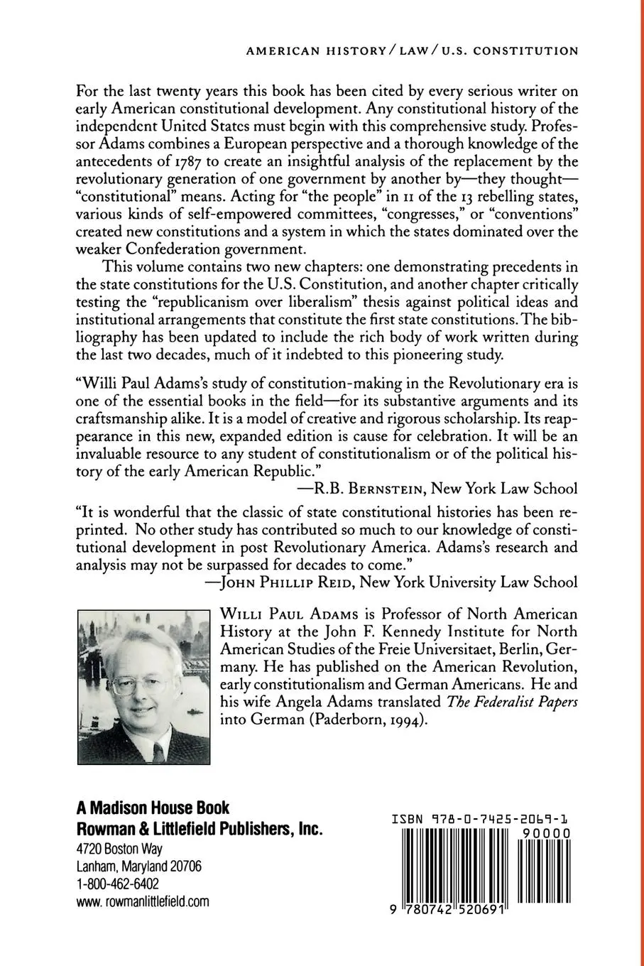 Rückseite: 9780742520691 | The First American Constitutions | Willi Paul Adams | Taschenbuch
