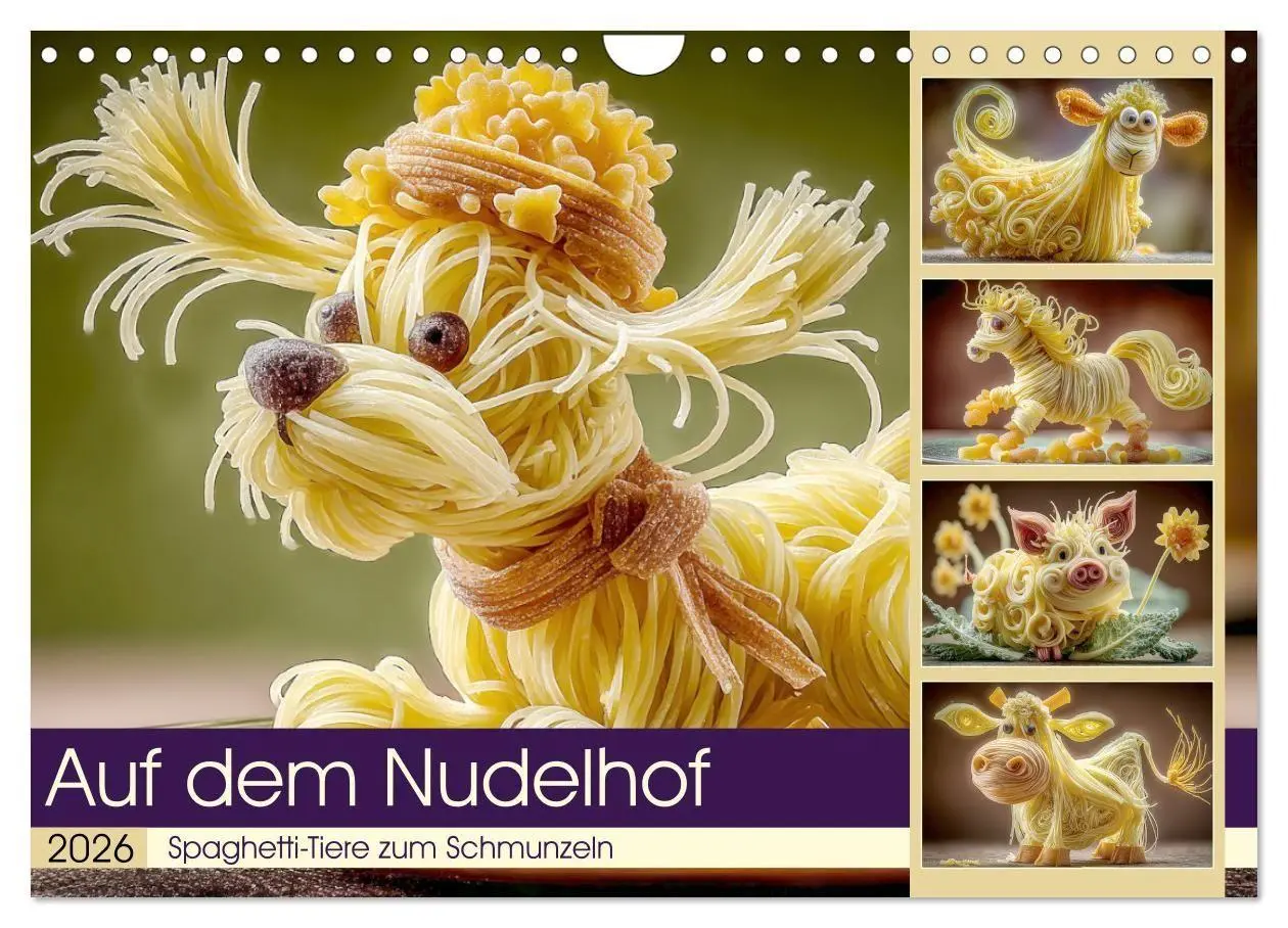 Cover: 9783516740691 | Auf dem Nudelhof. Spaghetti-Tiere zum Schmunzeln (Wandkalender 2026...