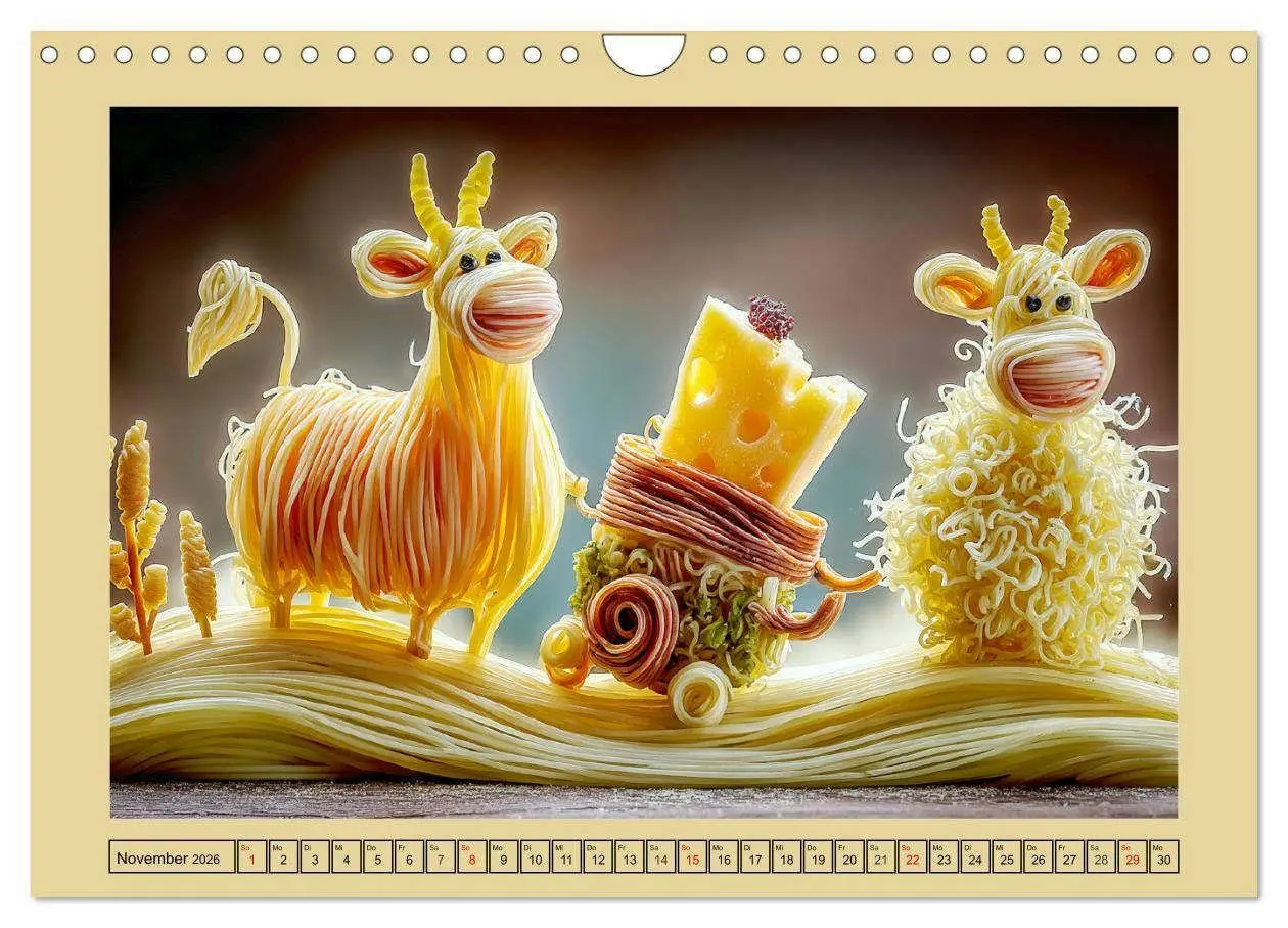 Bild: 9783516740691 | Auf dem Nudelhof. Spaghetti-Tiere zum Schmunzeln (Wandkalender 2026...