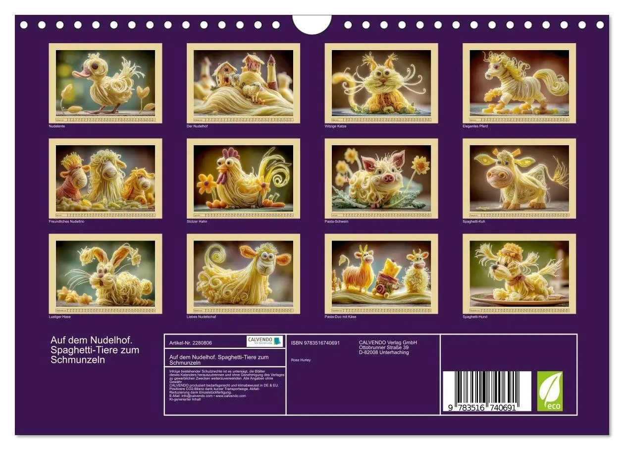 Bild: 9783516740691 | Auf dem Nudelhof. Spaghetti-Tiere zum Schmunzeln (Wandkalender 2026...