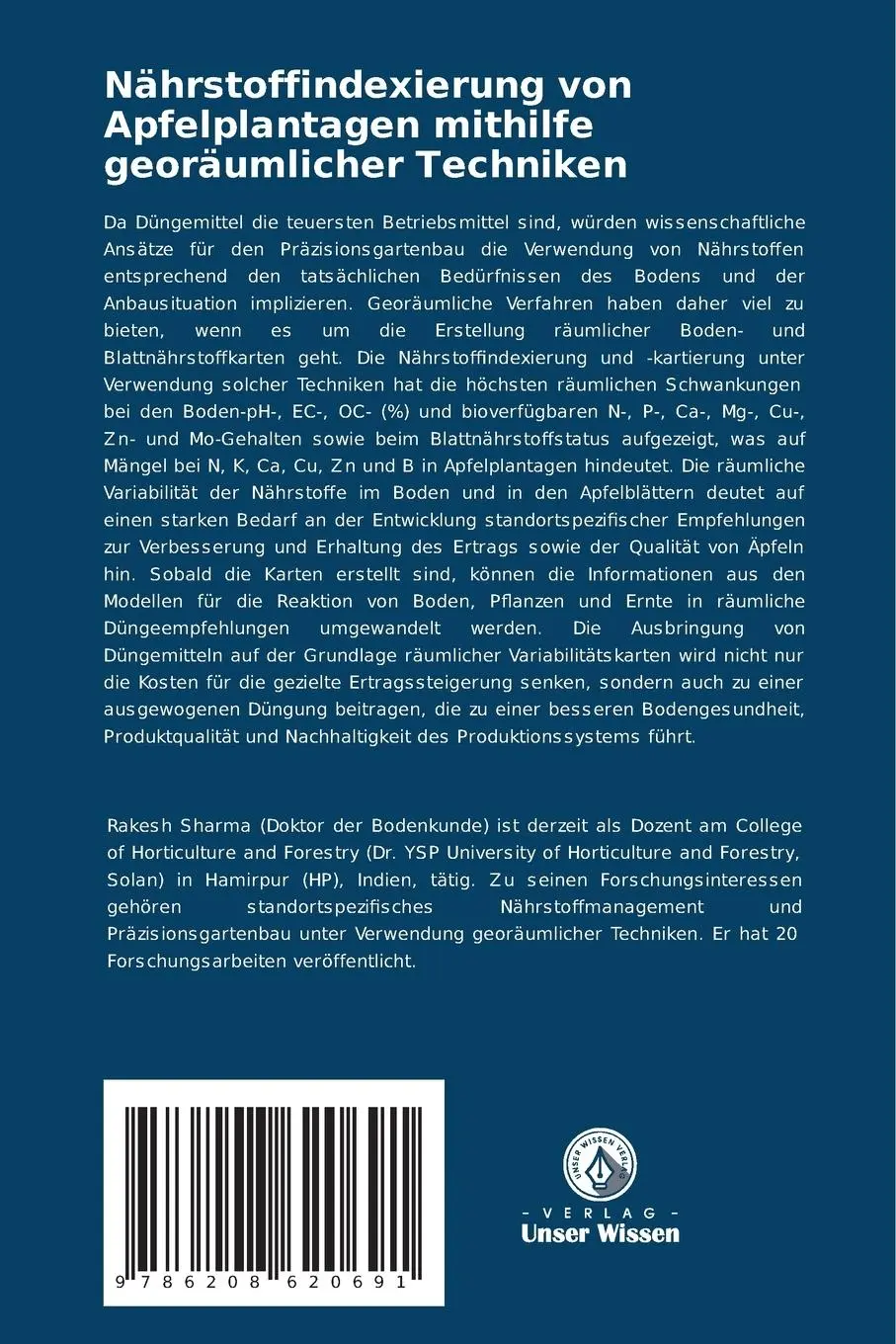 Rückseite: 9786208620691 | Nährstoffindexierung von Apfelplantagen mithilfe georäumlicher...