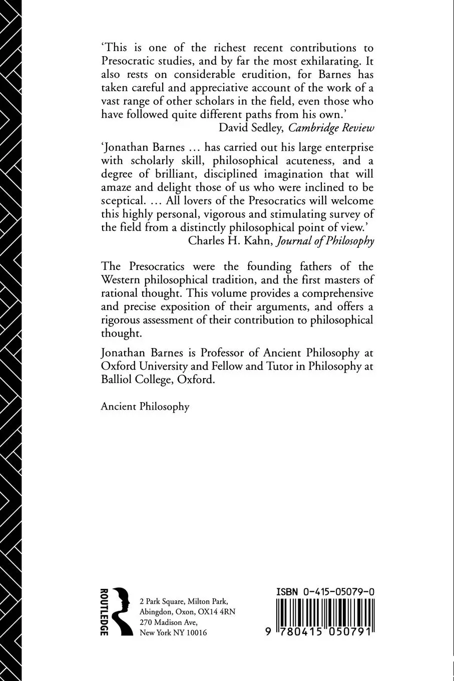 Rückseite: 9780415050791 | The Presocratic Philosophers | Jonathan Barnes | Taschenbuch | 1982