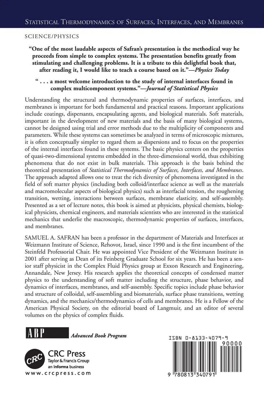 Rückseite: 9780813340791 | Statistical Thermodynamics Of Surfaces, Interfaces, And Membranes