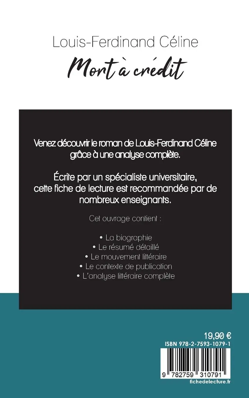 Rückseite: 9782759310791 | Mort à crédit de Louis-Ferdinand Céline (fiche de lecture et...