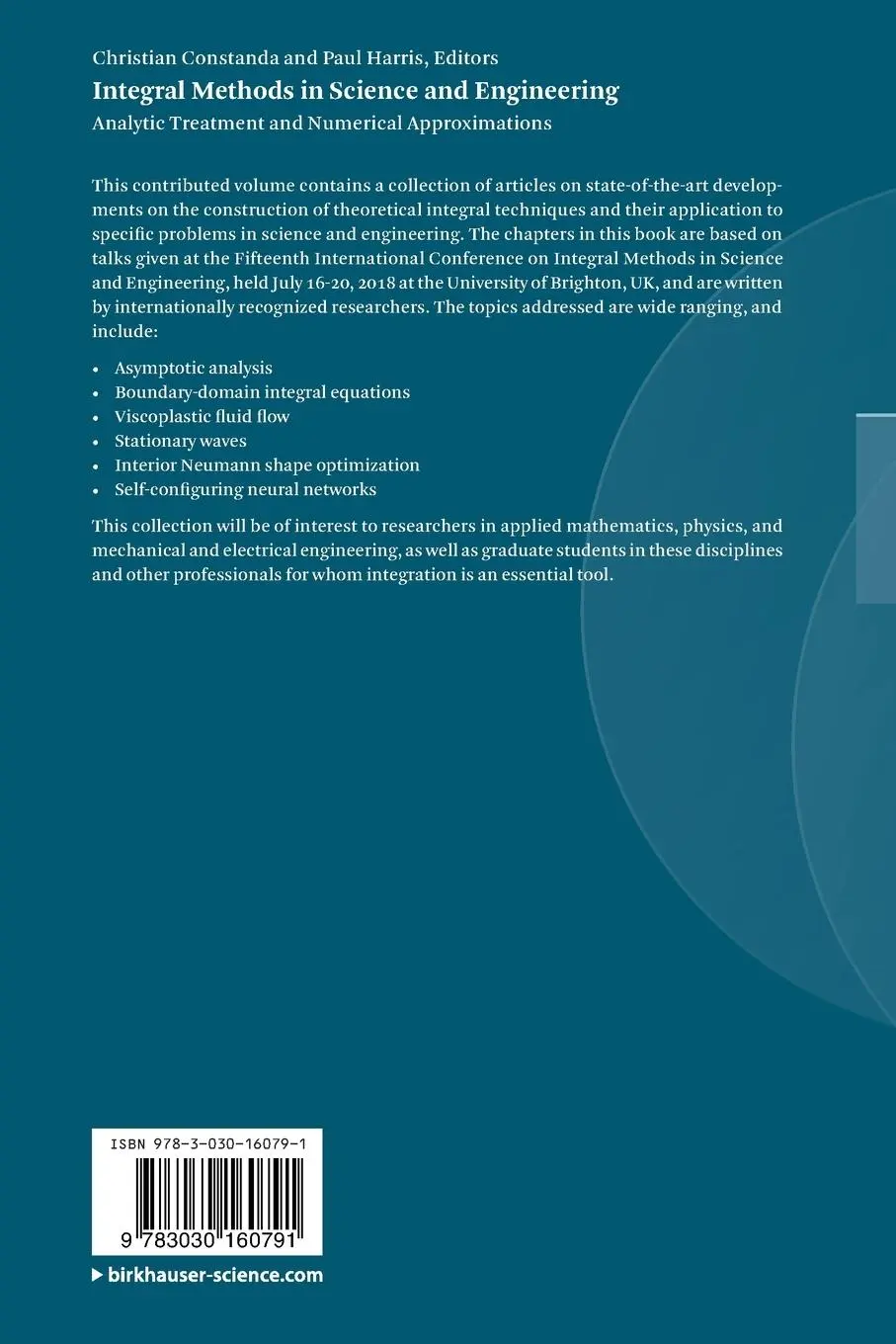 Rückseite: 9783030160791 | Integral Methods in Science and Engineering | Constanda (u. a.) | Buch