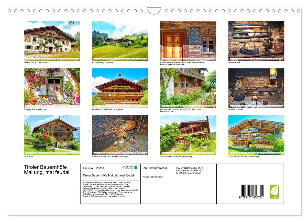 Bild: 9783457400791 | Tiroler Bauernhöfe Mal urig, mal feudal (Wandkalender 2026 DIN A3...