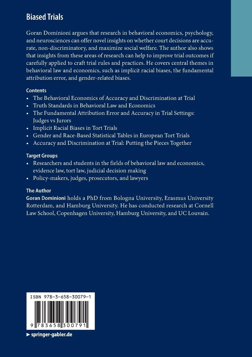 Rückseite: 9783658300791 | Biased Trials | Insights from Behavioral Law and Economics | Dominioni