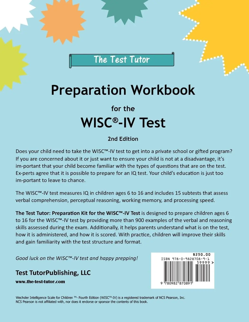 Rückseite: 9780982870891 | Preparation Workbook for the WISC-IV Test | Test Tutor Publishing
