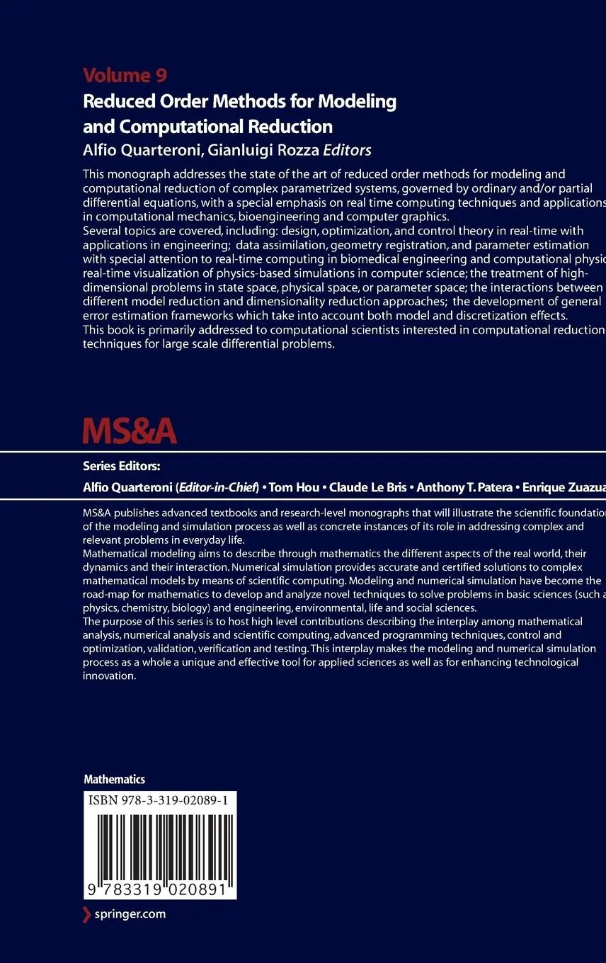 Rückseite: 9783319020891 | Reduced Order Methods for Modeling and Computational Reduction | Buch