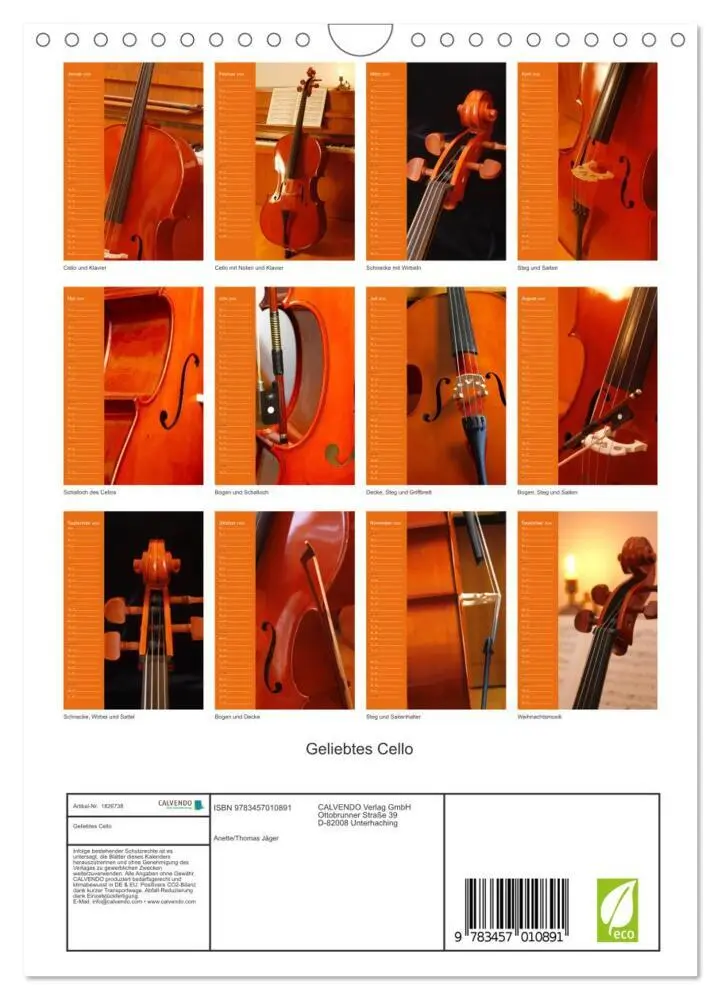 Bild: 9783457010891 | Geliebtes Cello (Wandkalender 2025 DIN A4 hoch), CALVENDO...