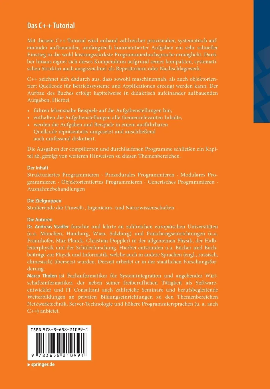 Rückseite: 9783658210991 | Das C++ Tutorial | Marco Tholen (u. a.) | Taschenbuch | vii | Deutsch