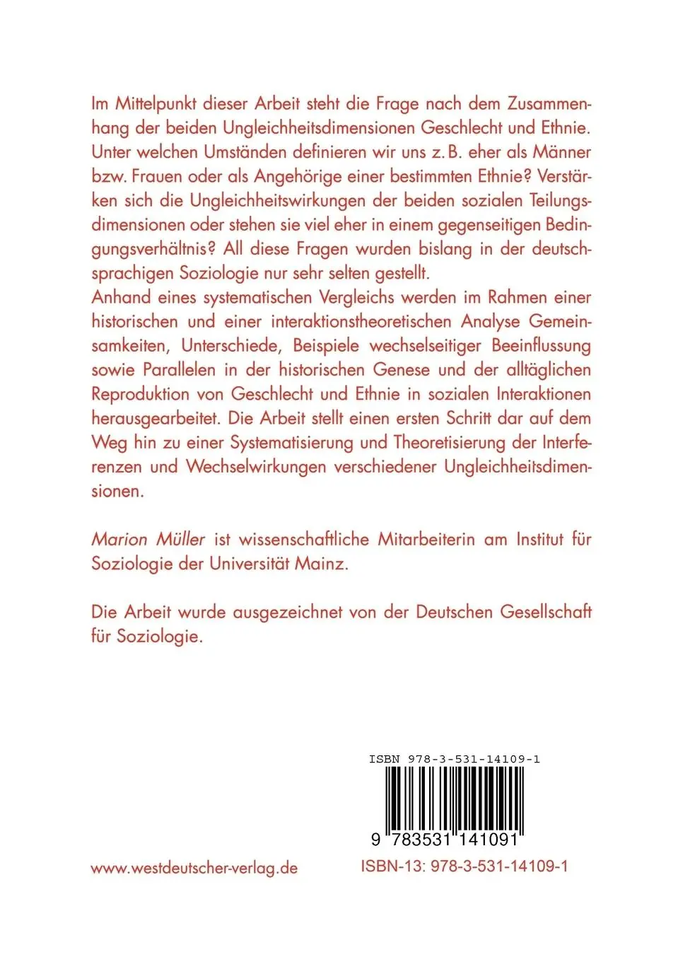 Rückseite: 9783531141091 | Geschlecht und Ethnie | Marion Müller | Taschenbuch | 192 S. | Deutsch