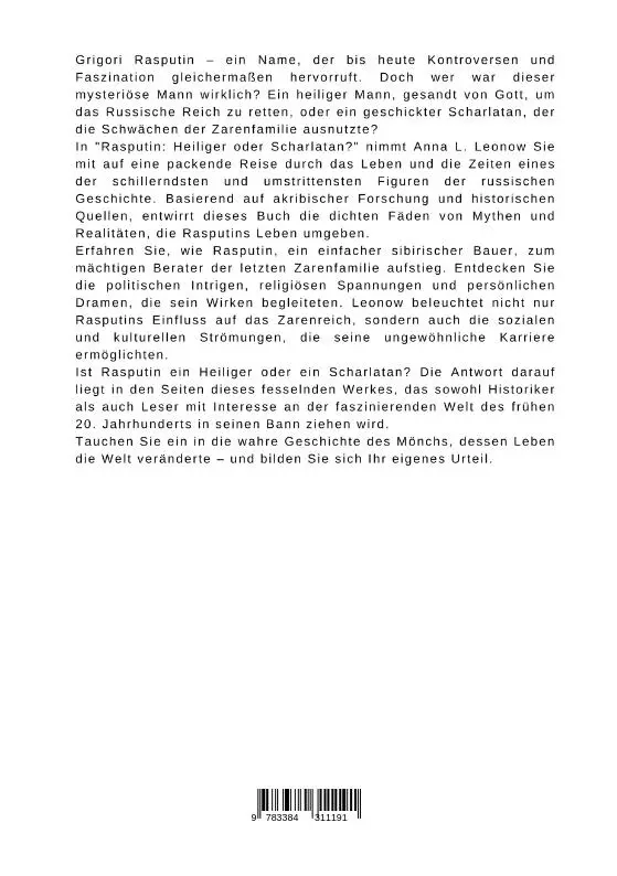 Rückseite: 9783384311191 | Rasputin: Heiliger oder Scharlatan? | Anna L. Leonow | Taschenbuch