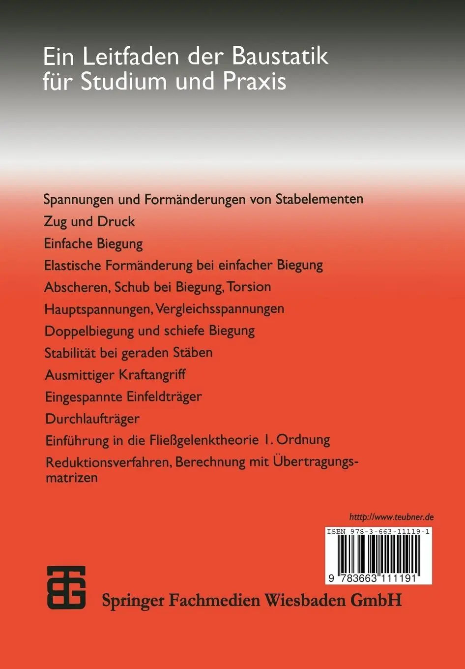Rückseite: 9783663111191 | Praktische Baustatik | Teil 2 | Walter Wagner (u. a.) | Taschenbuch