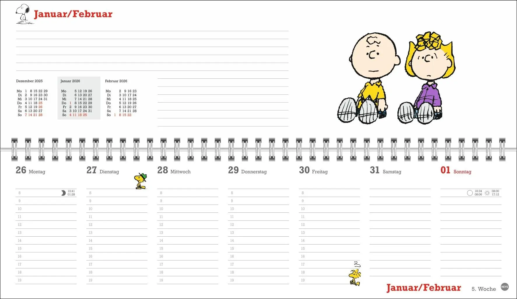 Bild: 9783756411191 | Peanuts Wochenquerplaner 2026 | Heye | Kalender | Spiralbindung | 2026