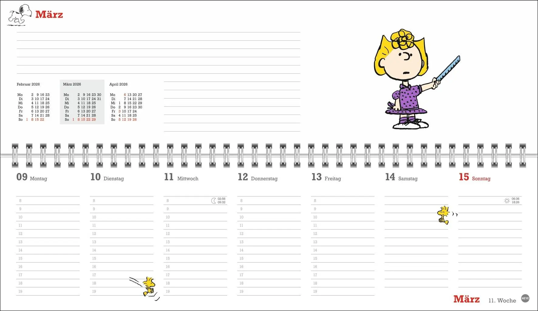 Bild: 9783756411191 | Peanuts Wochenquerplaner 2026 | Heye | Kalender | Spiralbindung | 2026