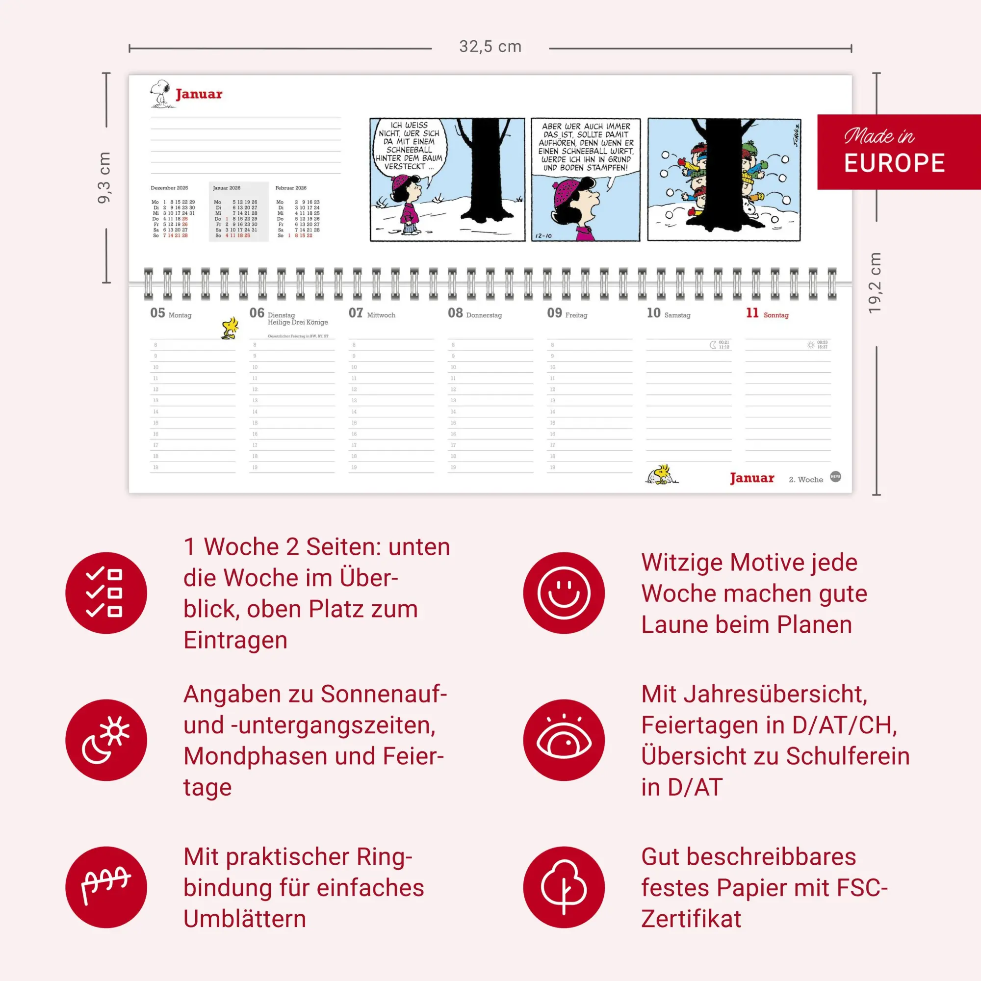 Bild: 9783756411191 | Peanuts Wochenquerplaner 2026 | Heye | Kalender | Spiralbindung | 2026