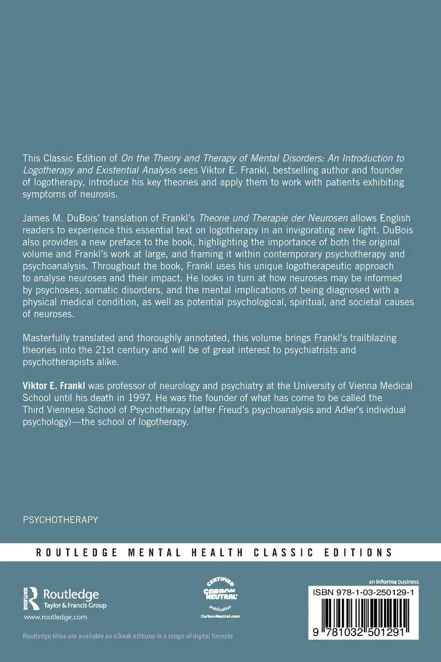 Rückseite: 9781032501291 | On the Theory and Therapy of Mental Disorders | Viktor E. Frankl