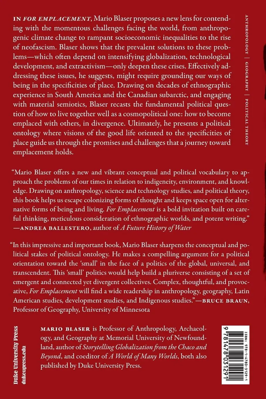 Rückseite: 9781478031291 | For Emplacement | Political Ontology in Two Acts | Mario Blaser | Buch