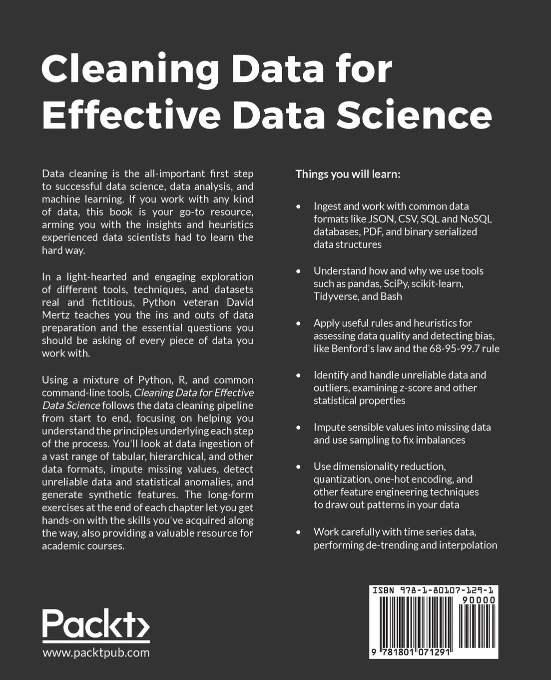 Rückseite: 9781801071291 | Cleaning Data for Effective Data Science | David Mertz | Taschenbuch