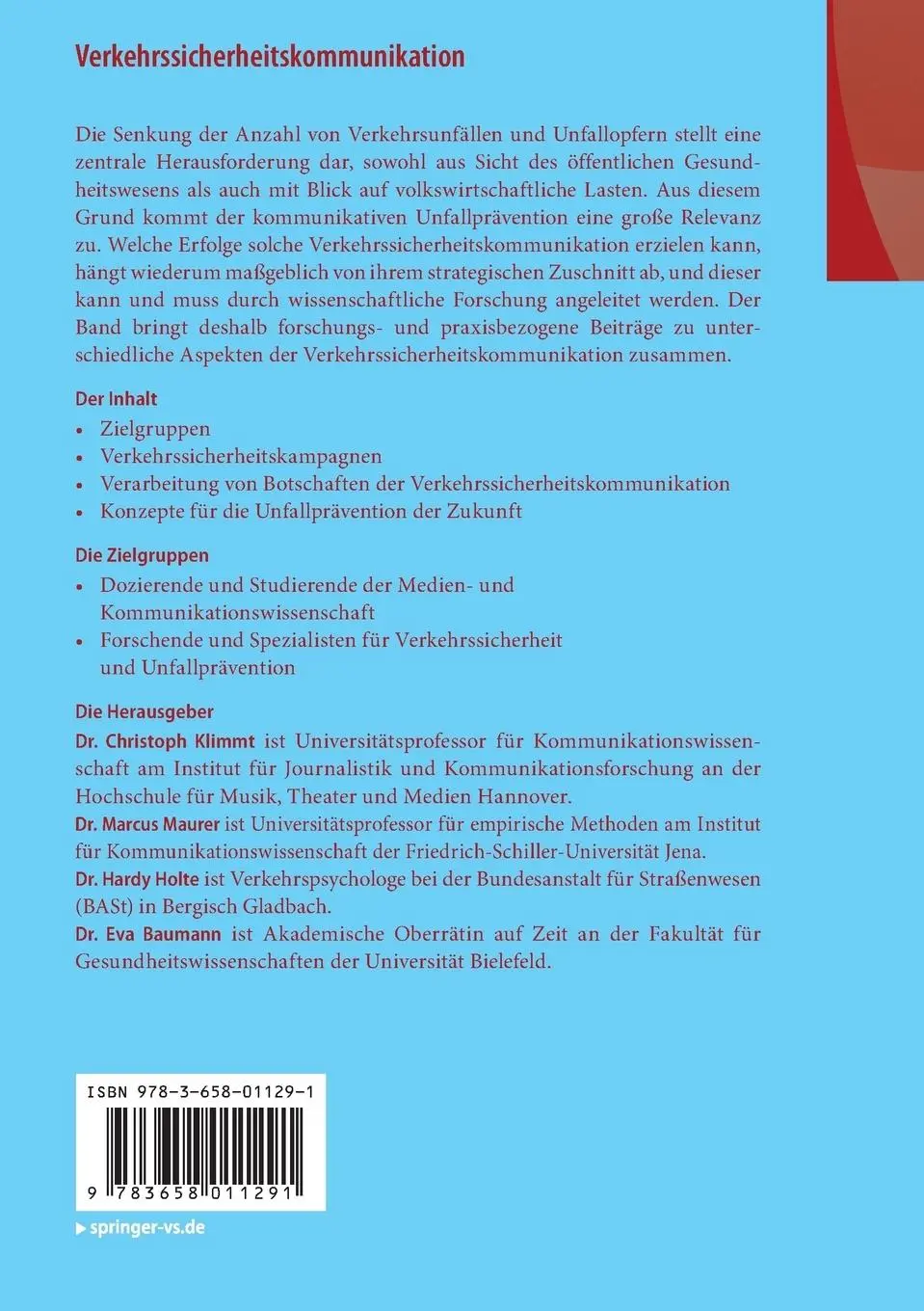 Rückseite: 9783658011291 | Verkehrssicherheitskommunikation | Christoph Klimmt (u. a.) | Buch
