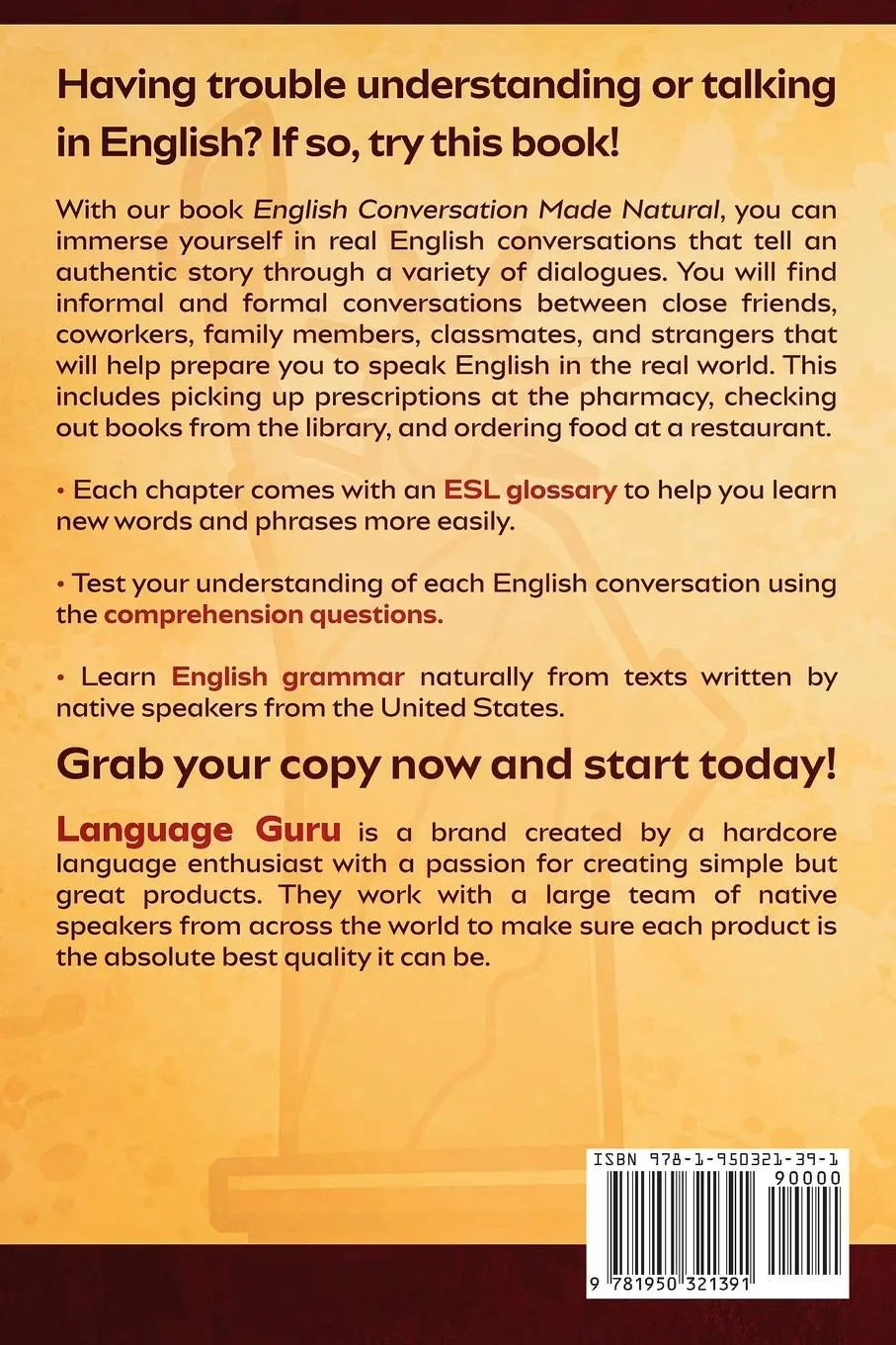 Rückseite: 9781950321391 | English Conversation Made Natural | Language Guru | Taschenbuch | 2022