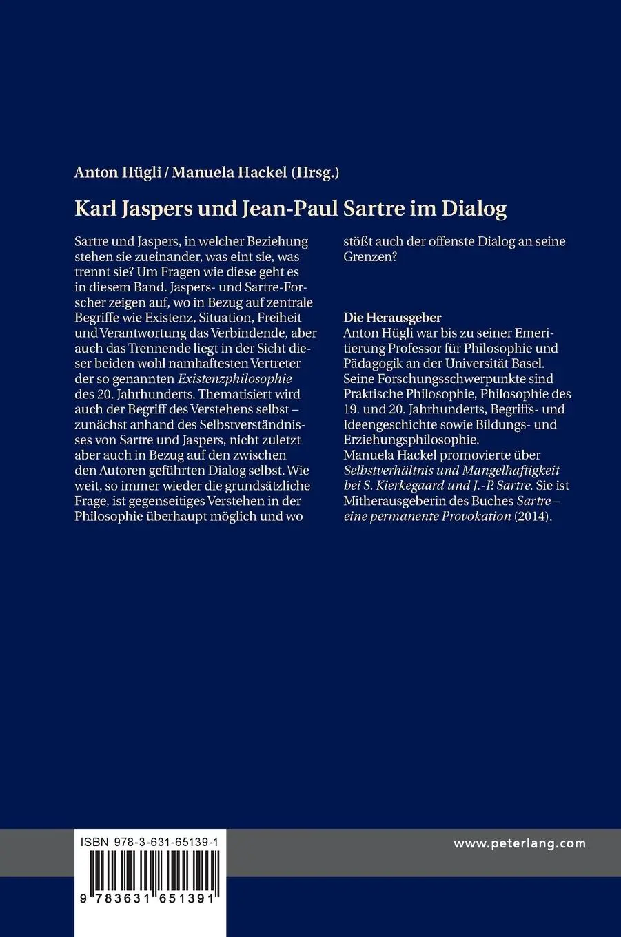 Rückseite: 9783631651391 | Karl Jaspers und Jean-Paul Sartre im Dialog | Manuela Hackel (u. a.)