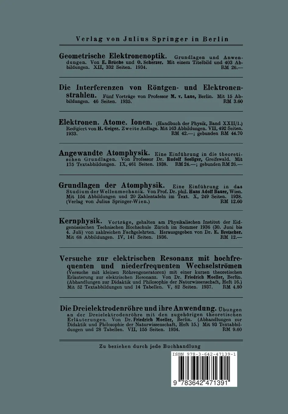 Rückseite: 9783642471391 | Das freie Elektron in Physik und Technik | E. Brüche (u. a.) | Buch