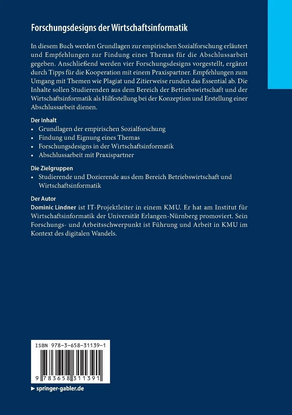 Rückseite: 9783658311391 | Forschungsdesigns der Wirtschaftsinformatik | Dominic Lindner | Buch