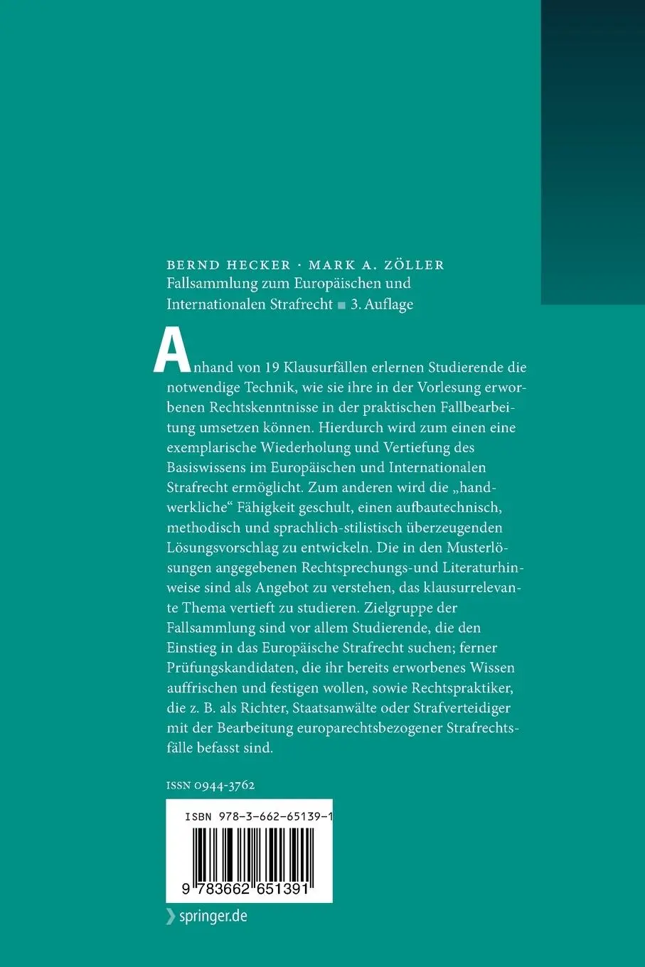 Rückseite: 9783662651391 | Fallsammlung zum Europäischen und Internationalen Strafrecht | Buch
