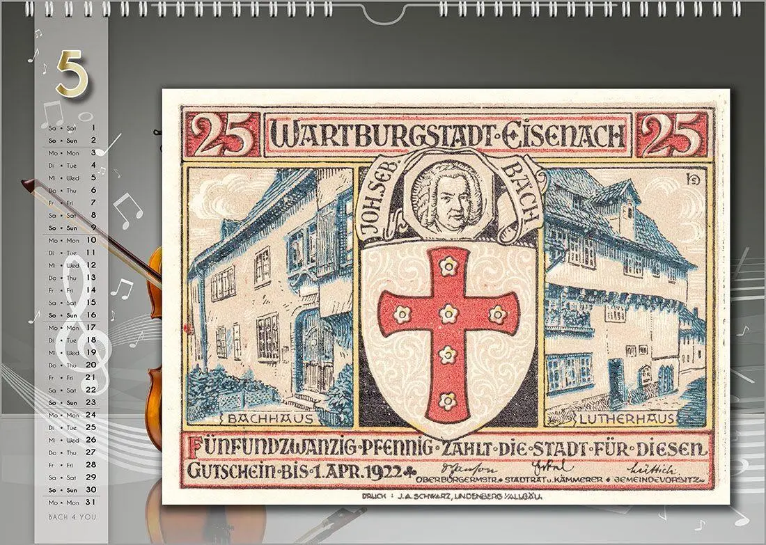 Bild: 9783969031391 | Komponisten-Kalender, Bach-Kalender, Musik-Kalender 2027, DIN A4 | Jr.