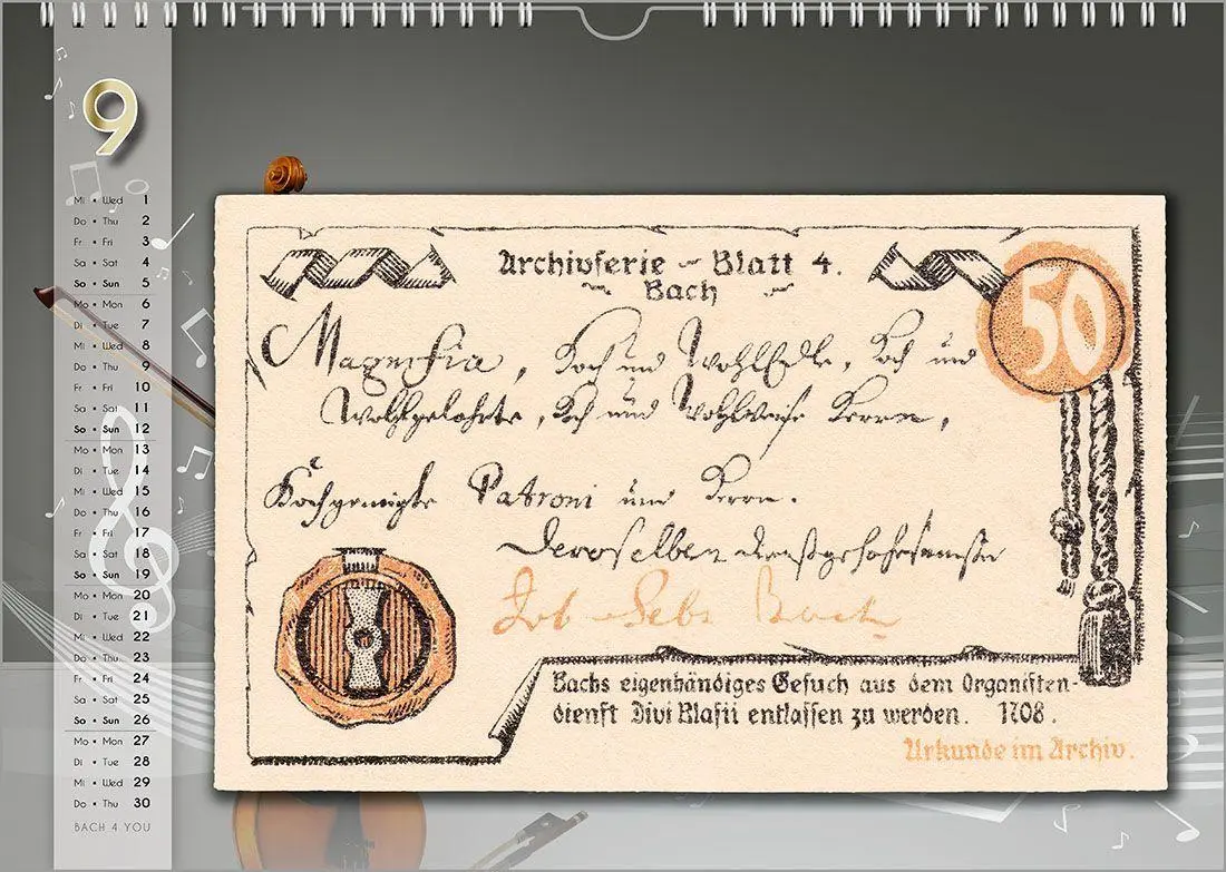 Bild: 9783969031391 | Komponisten-Kalender, Bach-Kalender, Musik-Kalender 2027, DIN A4 | Jr.