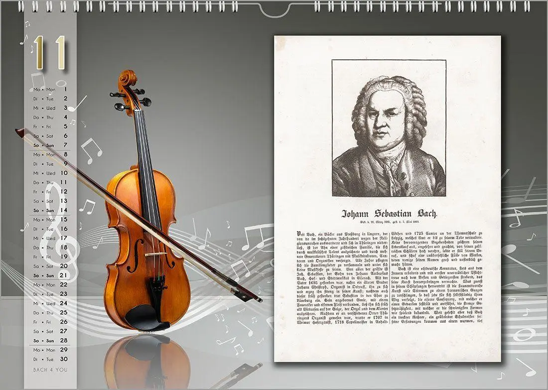 Bild: 9783969031391 | Komponisten-Kalender, Bach-Kalender, Musik-Kalender 2027, DIN A4 | Jr.
