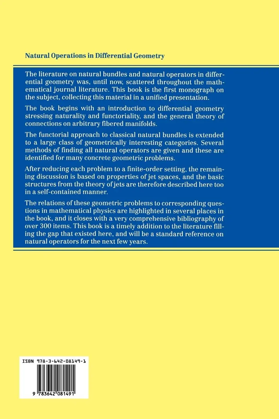 Rückseite: 9783642081491 | Natural Operations in Differential Geometry | Ivan Kolar (u. a.) | vi