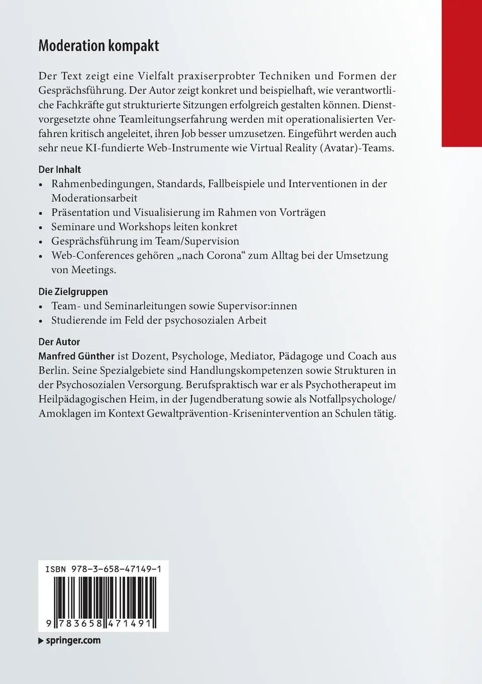 Rückseite: 9783658471491 | Moderation kompakt | Manfred Günther | Taschenbuch | viii | Deutsch