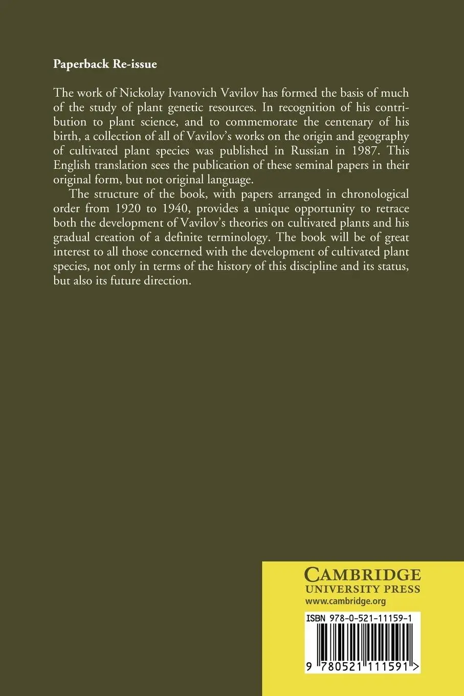 Rückseite: 9780521111591 | Origin and Geography of Cultivated Plants | N. I. Vavilov | Buch