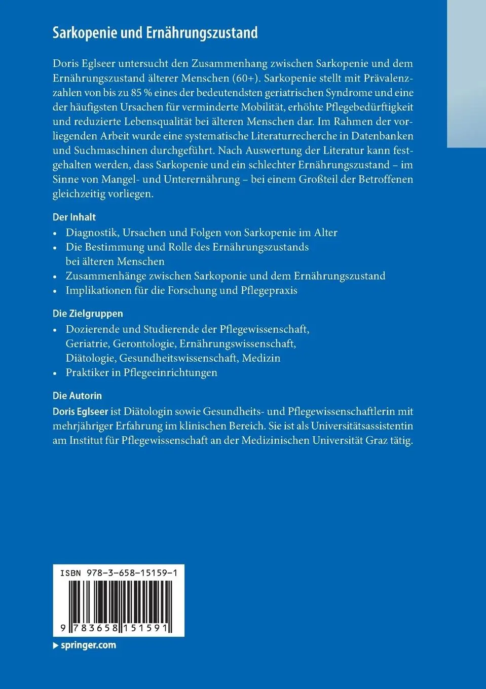 Rückseite: 9783658151591 | Sarkopenie und Ernährungszustand | Doris Eglseer | Taschenbuch | xx