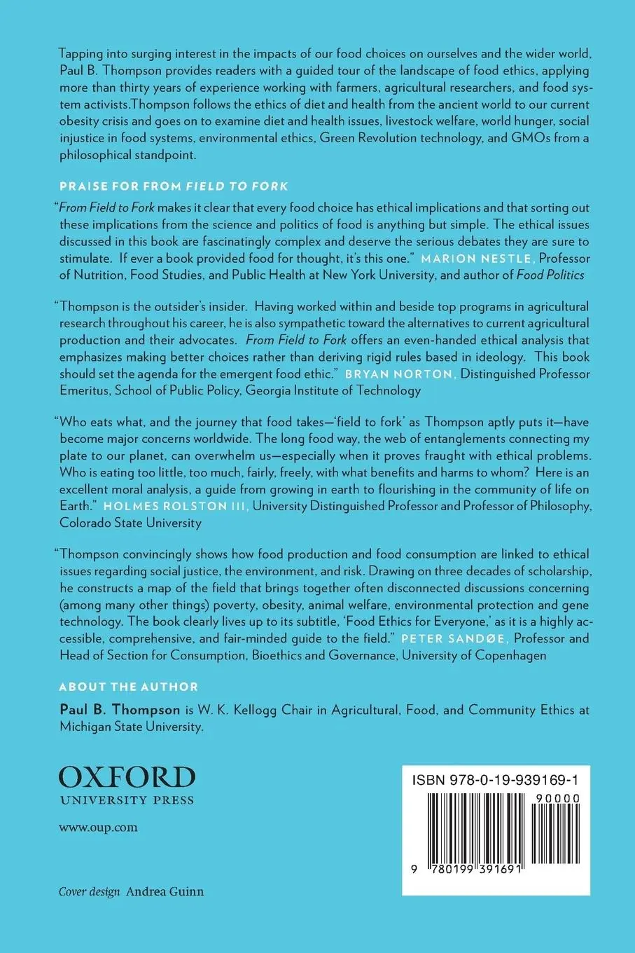 Rückseite: 9780199391691 | FROM FIELD TO FORK P | Thompson | Taschenbuch | Englisch | 2016