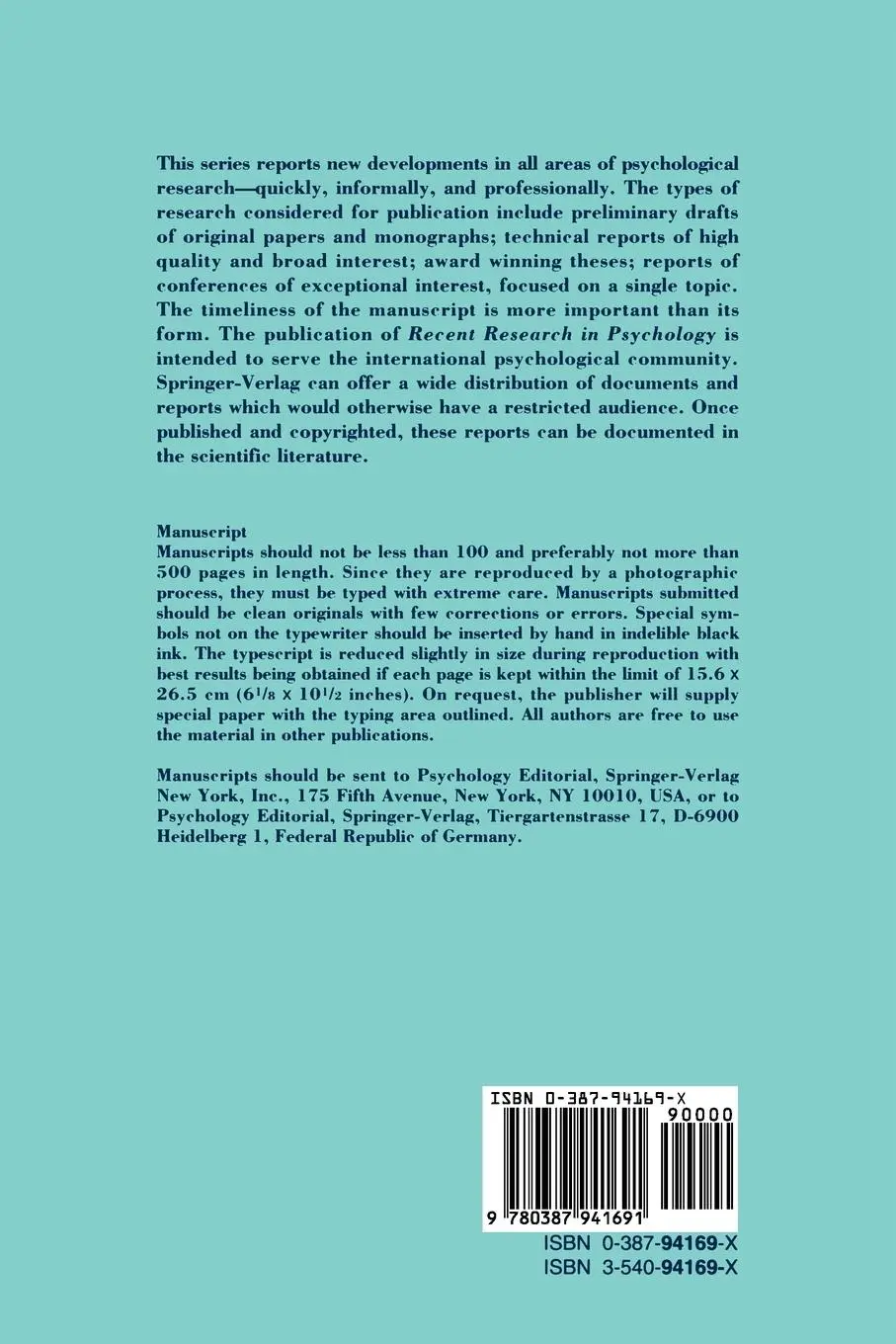 Rückseite: 9780387941691 | Contributions to Mathematical Psychology, Psychometrics, and...