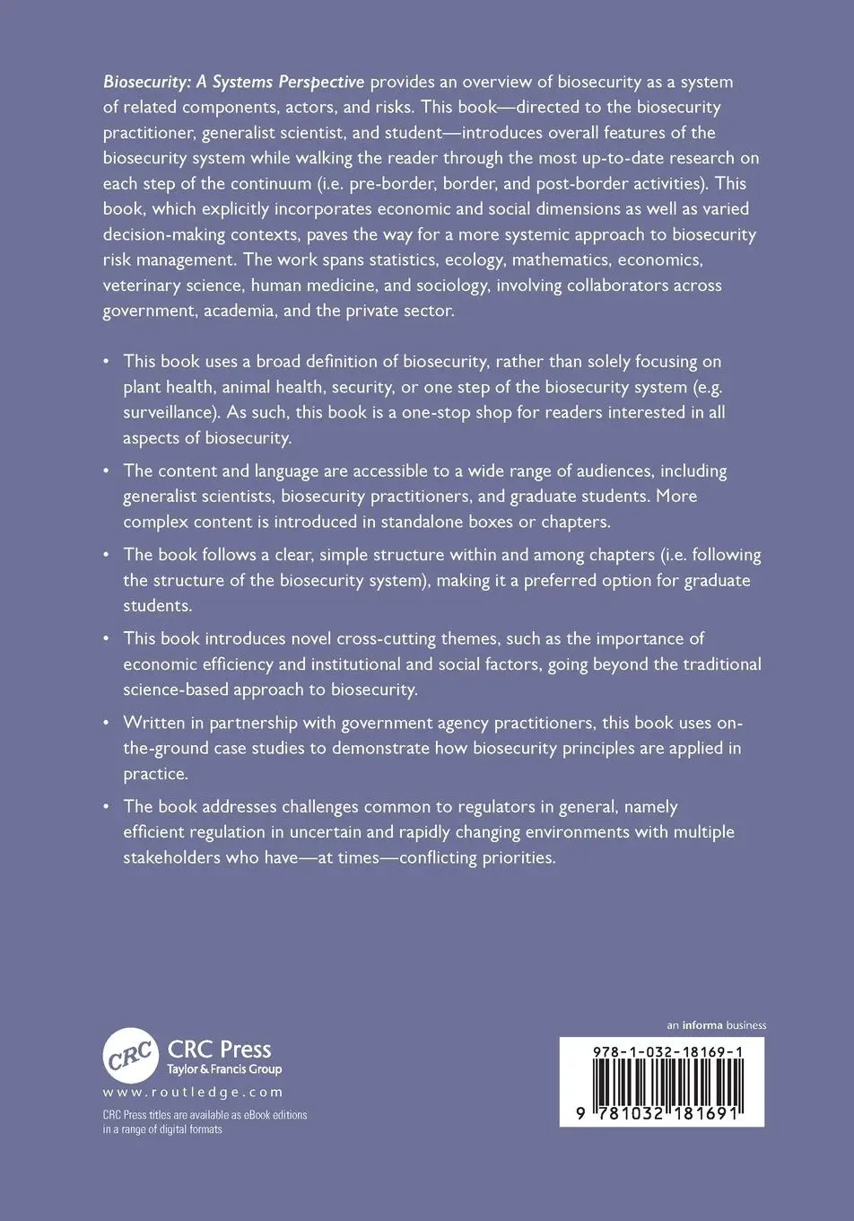 Rückseite: 9781032181691 | Biosecurity | A Systems Perspective | Susan M Hester (u. a.) | Buch